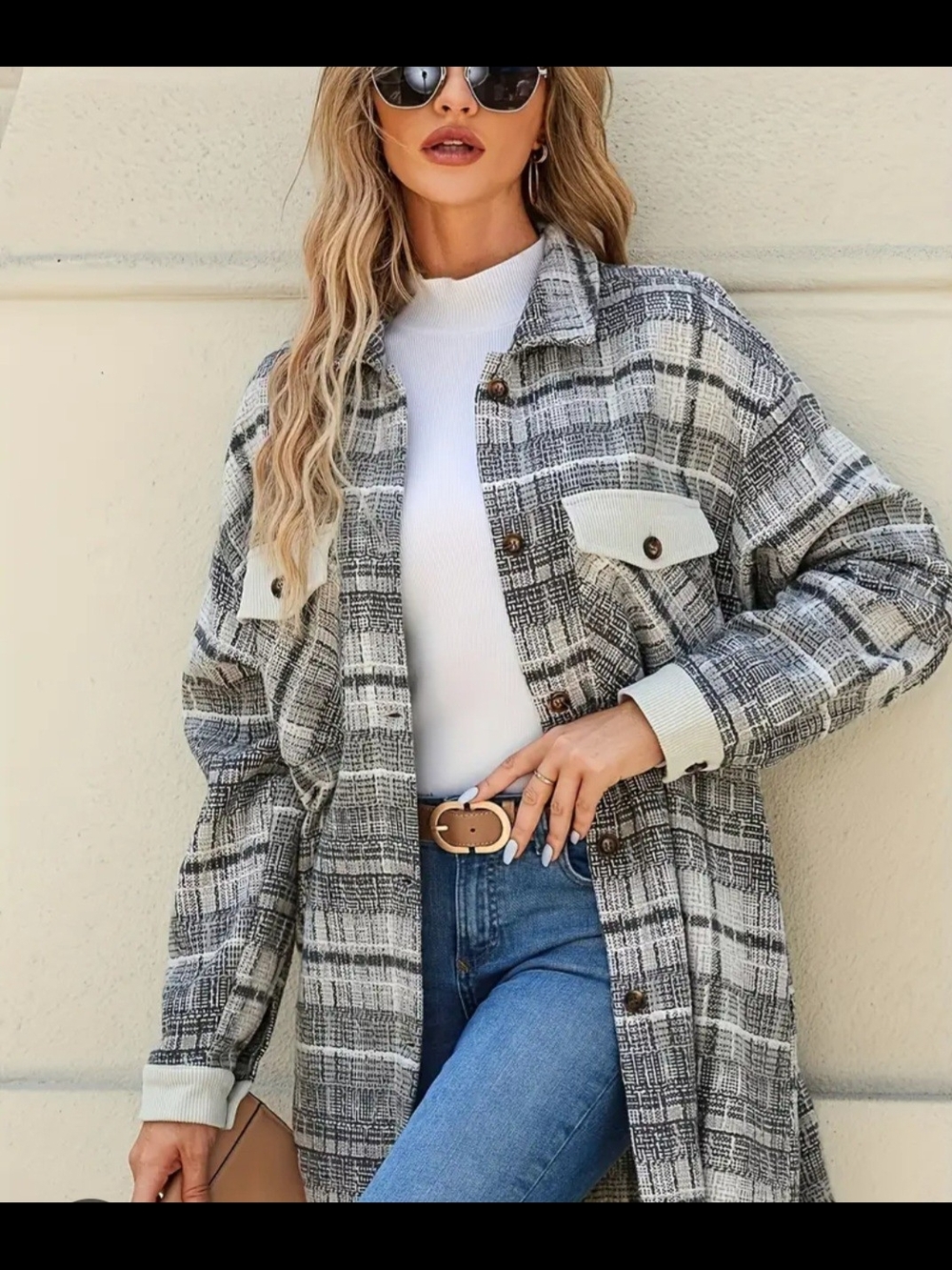 Have Black & White Plaid Longline Shacket